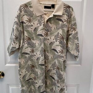 Leaf Pattern Polo Shirt - Cream and Green